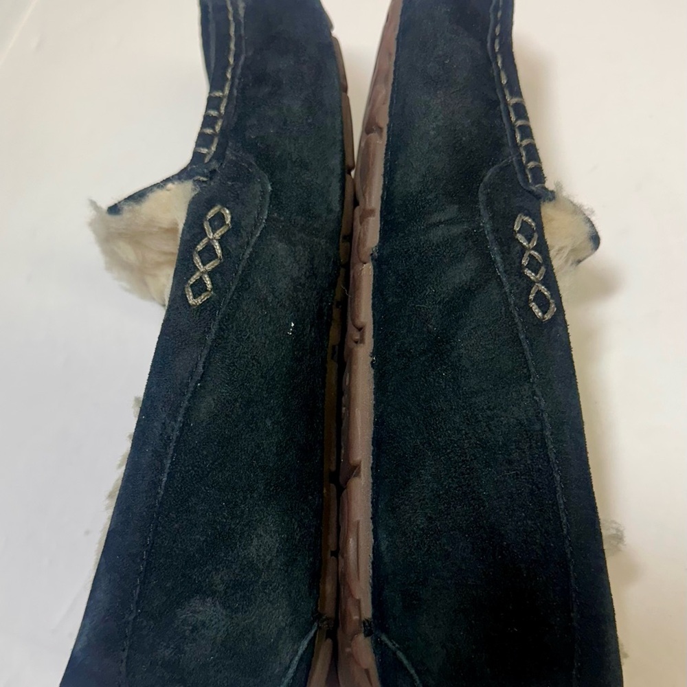 UGG Black Suede Moccasins with Cream Lining - Picture 5 of 9
